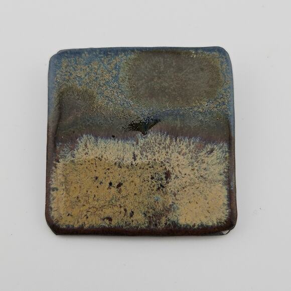 Square Enamel Brooch Abstract Design Earth Tones Earthy Stone Look Southwestern - Picture 1 of 4